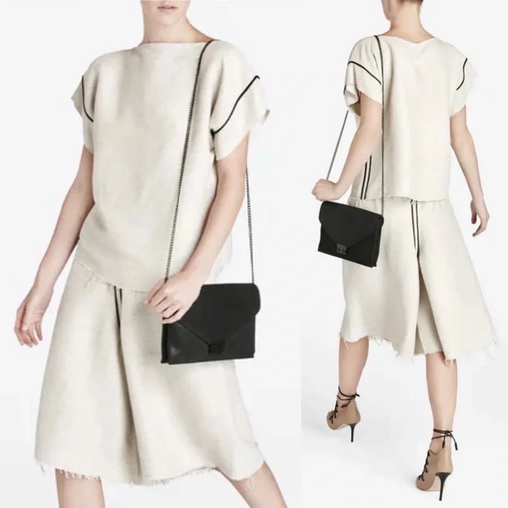 BASSIKE Irregular Linen Twill Slit Neck Top in Beige - Picture 2 of 9